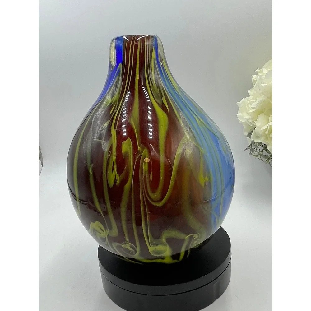 Heavy Vintage Murano Style Millefiori Art Glass Vase Blue Bulb Hand Blown >5 Ibs
